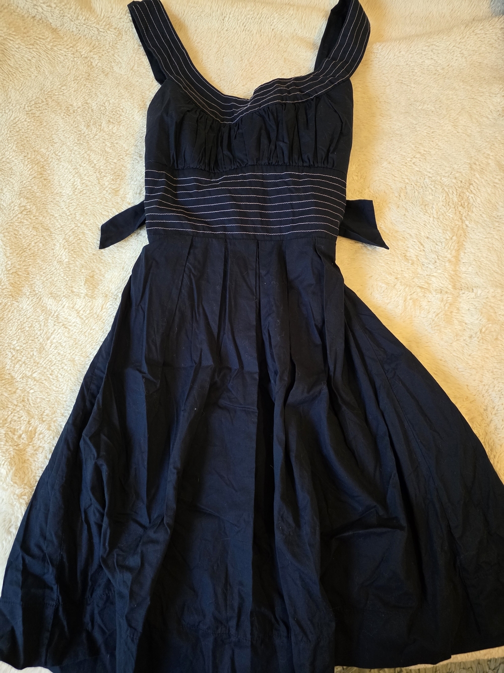 Trixxi Navy Blue Girls' Sundress with Pinstripe Bodice